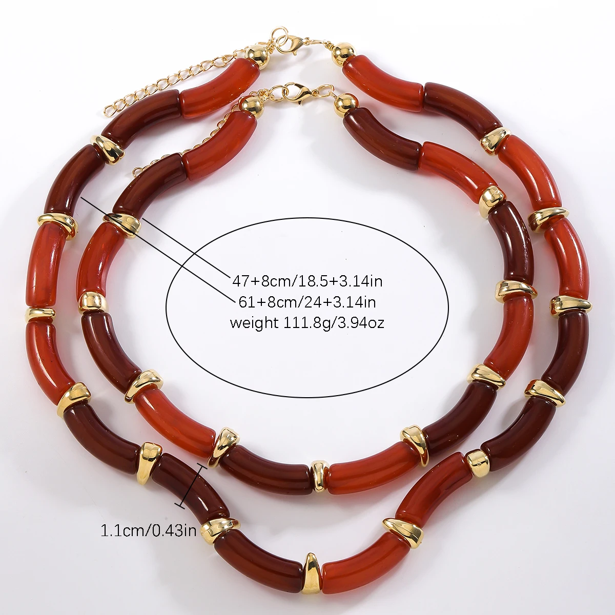girlgo 2024 New ZAA 2 Pack Elastic Necklace, Vintage Resin Color Block Necklace Bracelet, Party Banquet Jewelry