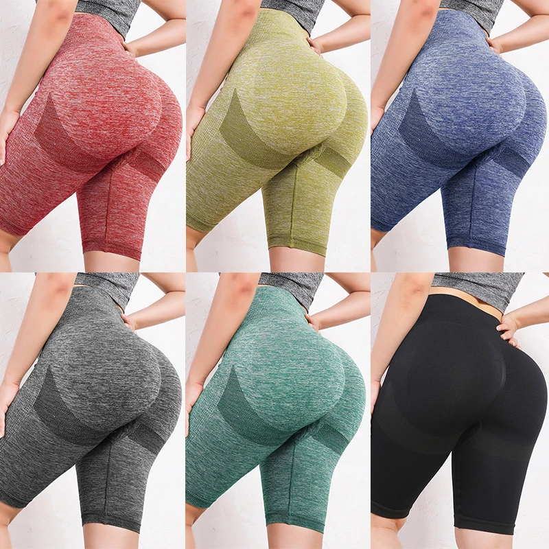 We.Fine Women Elastic Yoga Shorts High Waist Tummy Ruched Booty Pants Seamless Butt Lifting Gym Workout Compression Tights