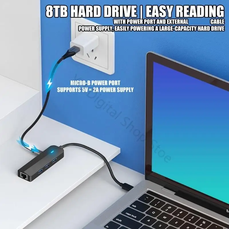 96BA USB C Dongle With Ethernet Port And 3 USB3.0 Slots Docking Station For Enhances Connection On Laptops