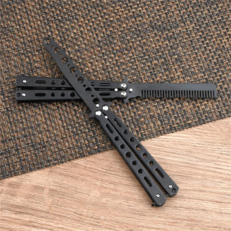 1/2PCS Stainless Steel Butterfly Knife Comb Foldable Practice Training Beard Moustache Hairdressing Styling Tool