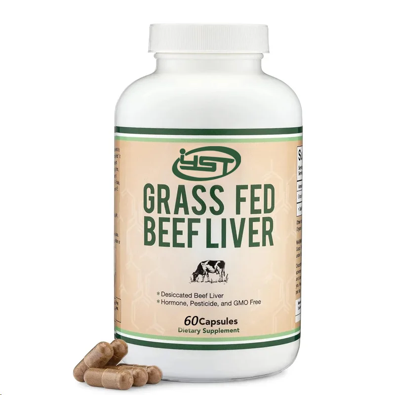 Dried Beef Liver 60 Capsules, each containing 1000 milligrams of grass feed, for digestion, immune health, energy, and health