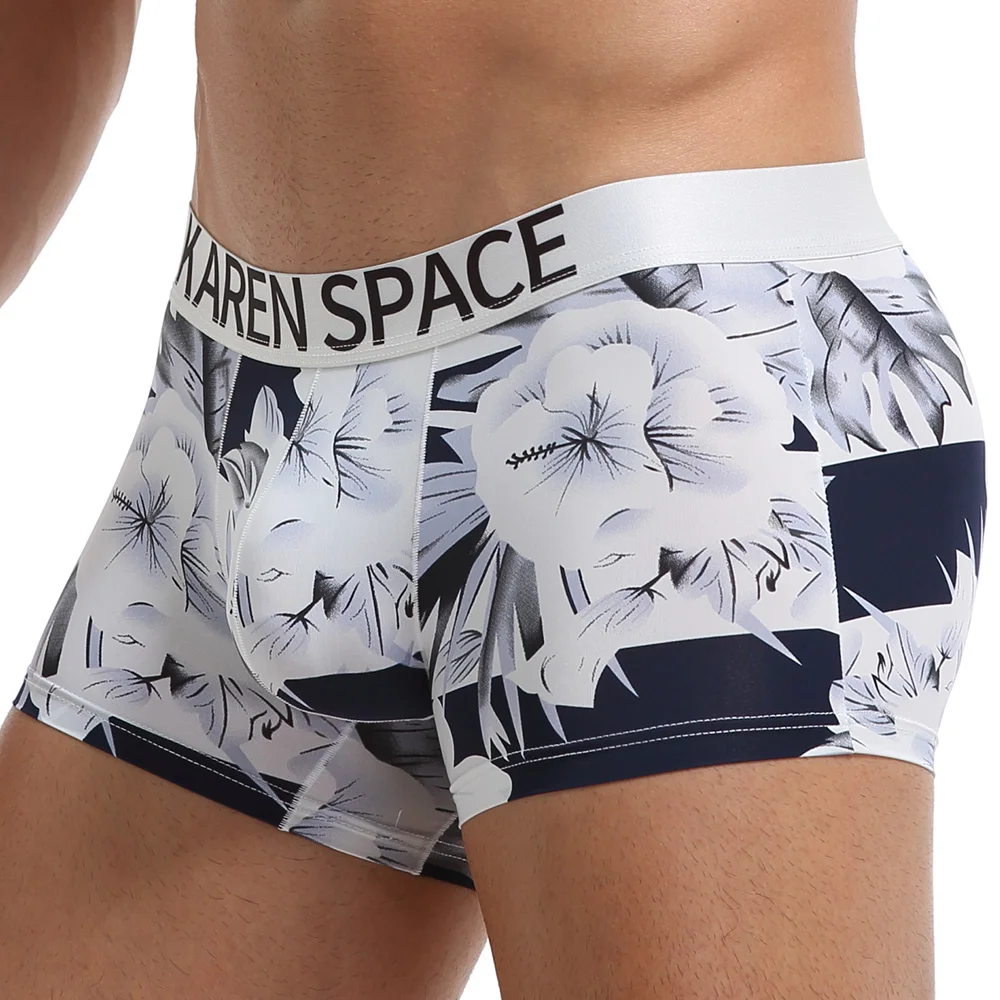 

Men's Panties Fashion Printed Sexy Boxers Shorts Men Underpants Ultra Thin Seamless Underwear Ice Silk Boxers