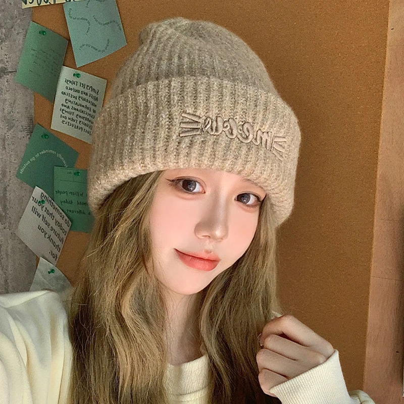 Fashion Autumn Winter Pile Hat Wool Knitted Hat Loose Large Head Circumference Show Face Small Versatile Casual Cold Hat