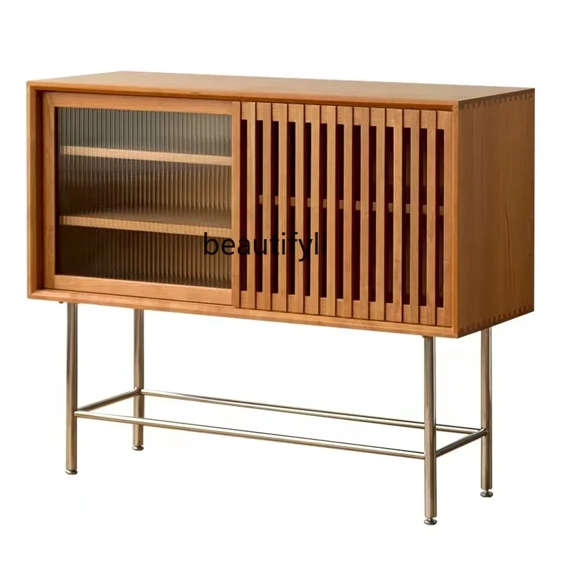 

2003 Solid wood dining side cabinet Stainless steel living room sofa side cabinet Storage locker Wine cabinet customization