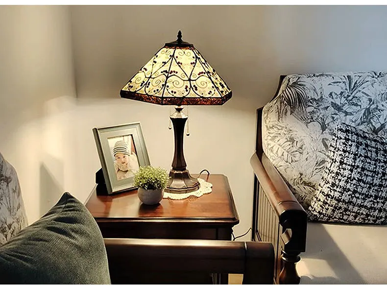 16 بوصة حبوب السنط الأوروبية والأمريكية الرجعية سداسية غرفة المعيشة غرفة نوم مصباح طاولة بجانب السرير