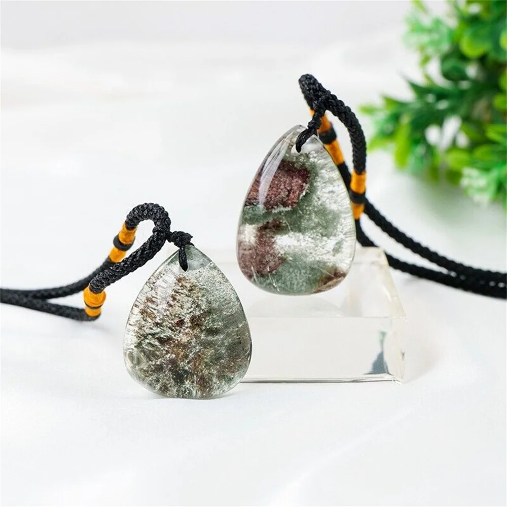 Natural Irregular Ghost Phantom Necklace Energy Crystal Stone Water Drop Green Quartz Gemstones Pendants Woman Jewelry