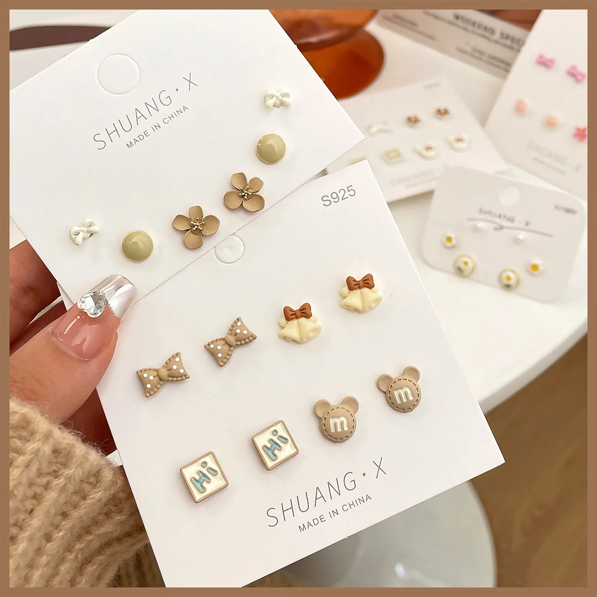 Winter Mini bow Bear Earrings Sets for Women Piercing Ear Stud Y2k Accessories Monday To Sunday Special Jewelry Girl Gifts