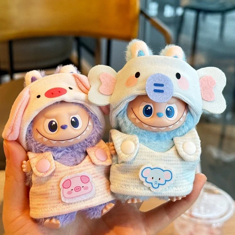 

Одежда со слоном и свиньей из мультфильма для 10 см Labubu V4, мини-милый комплект платья в стиле собаки и кошки для Labubu 4,0, одежда, аксессуары для кукол