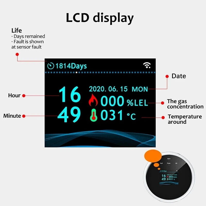 NEW Alarm Sensor Natural Gas Leak Detector LCD Tuya Smart Wifi Sensor Durable Easy Install Easy To Use