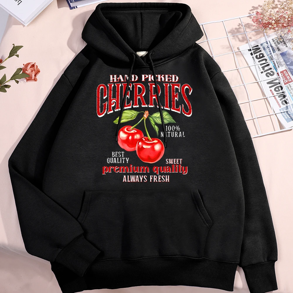 Hand Picked Cherries Print Men Women Clothes Crewneck Pullover Hoody Oversized Fashion Sweatshirt Fleece Casual Hoodie Couple