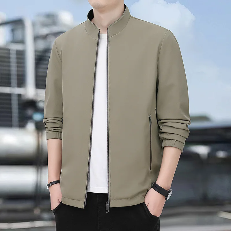 

New 2025 Men's Pure Color Admin Jaet Spring Autumn Thin Casual Stand Collar Busin Dad Clothes Lightweight Outerwear