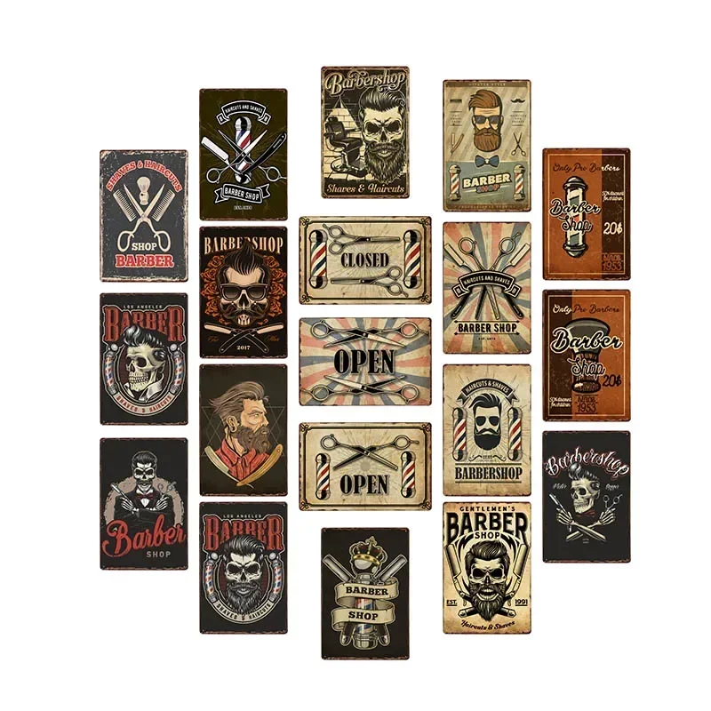 hohappyme Vintage Barber Shop Metal Signs Barbershop Bar Pub Retro Plaque Haircut and Shave Beard Iron s 20x30 cm 8x12 inch