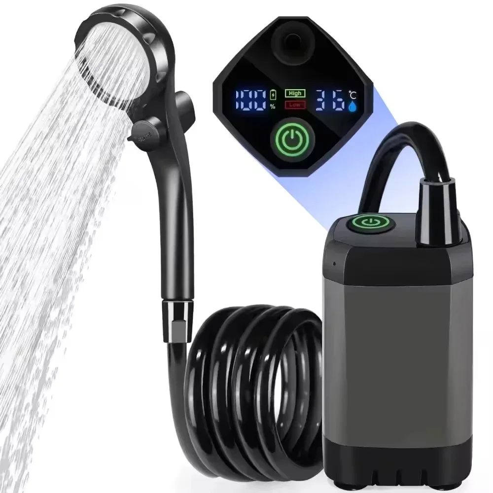 

Portable Camping Shower 6000mAh Rechargeable Intelligent LED Display Electric Pump with Shower Head