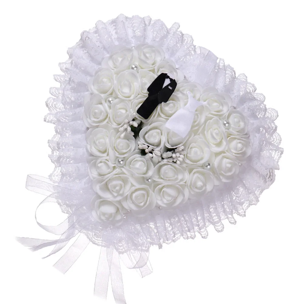 

Lace Ring Box Wedding Cushion Floral Pillow Bearer Elegant Foam Design Reusable Romantic Fashion Protect Ring Well