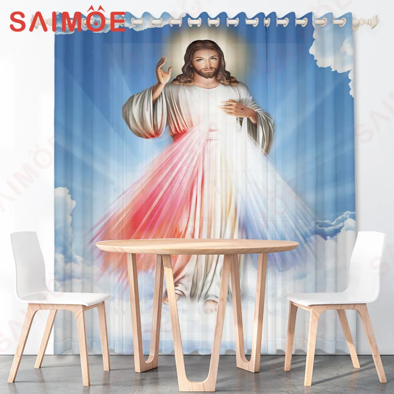 European American Christian Background Curtains Jesus Fresco Background Thin Polyester Fabric Church Custom Pictures Decorations