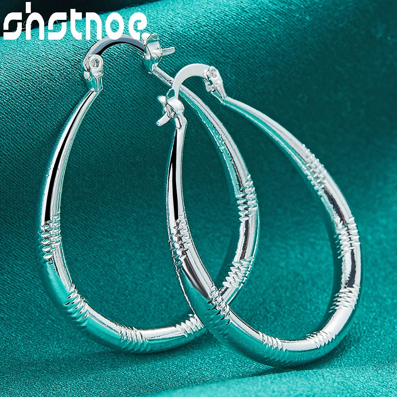 SHSTONE 925 Sterling Silver U-Shaped Hoop Earrings For Women Party Engagement Wedding Fashion Classics Charm Jewelry Gifts