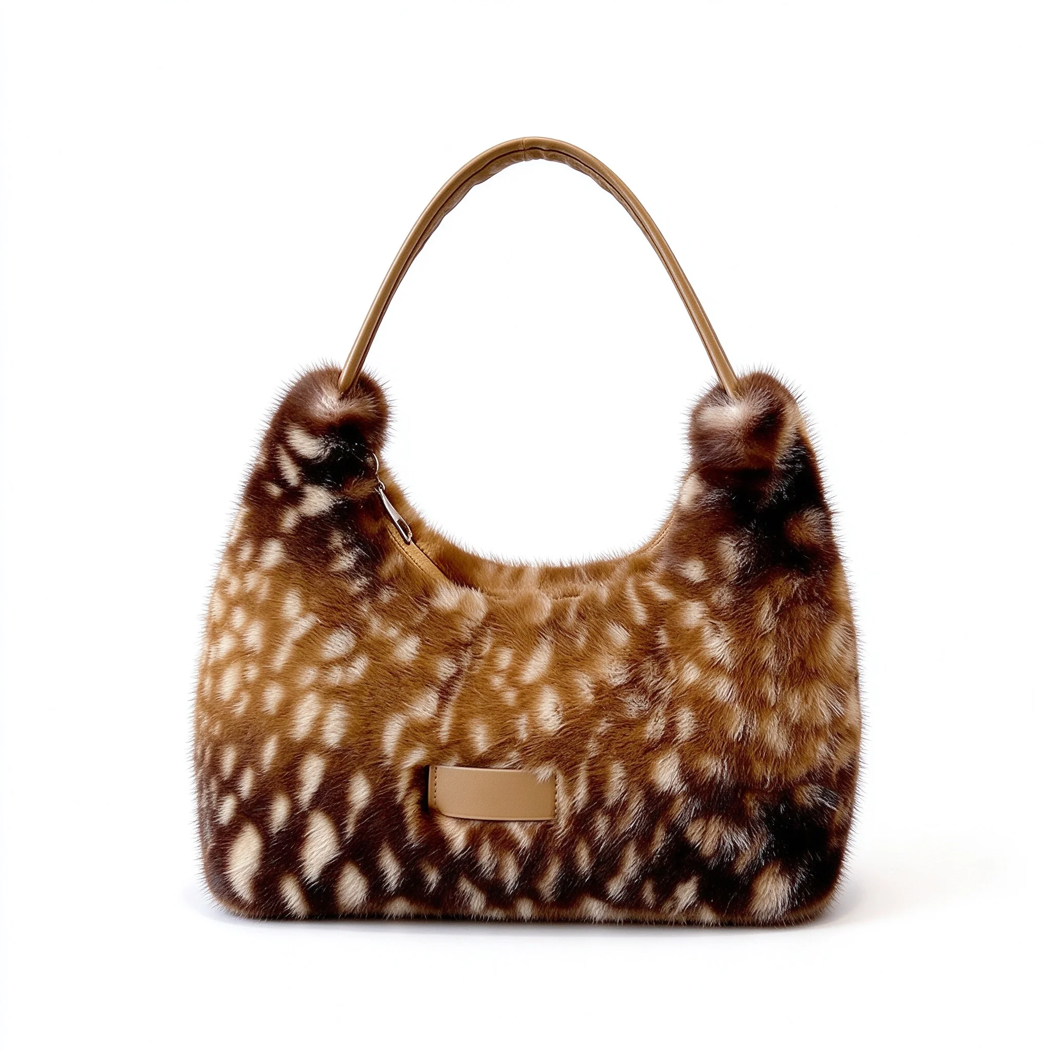 Black Khaki Brown Fuzzy Deer Print Plush Shoulder Bag Large Capacity Dark Autumn Winter Mini Handbag Phone Purse For Women Girls
