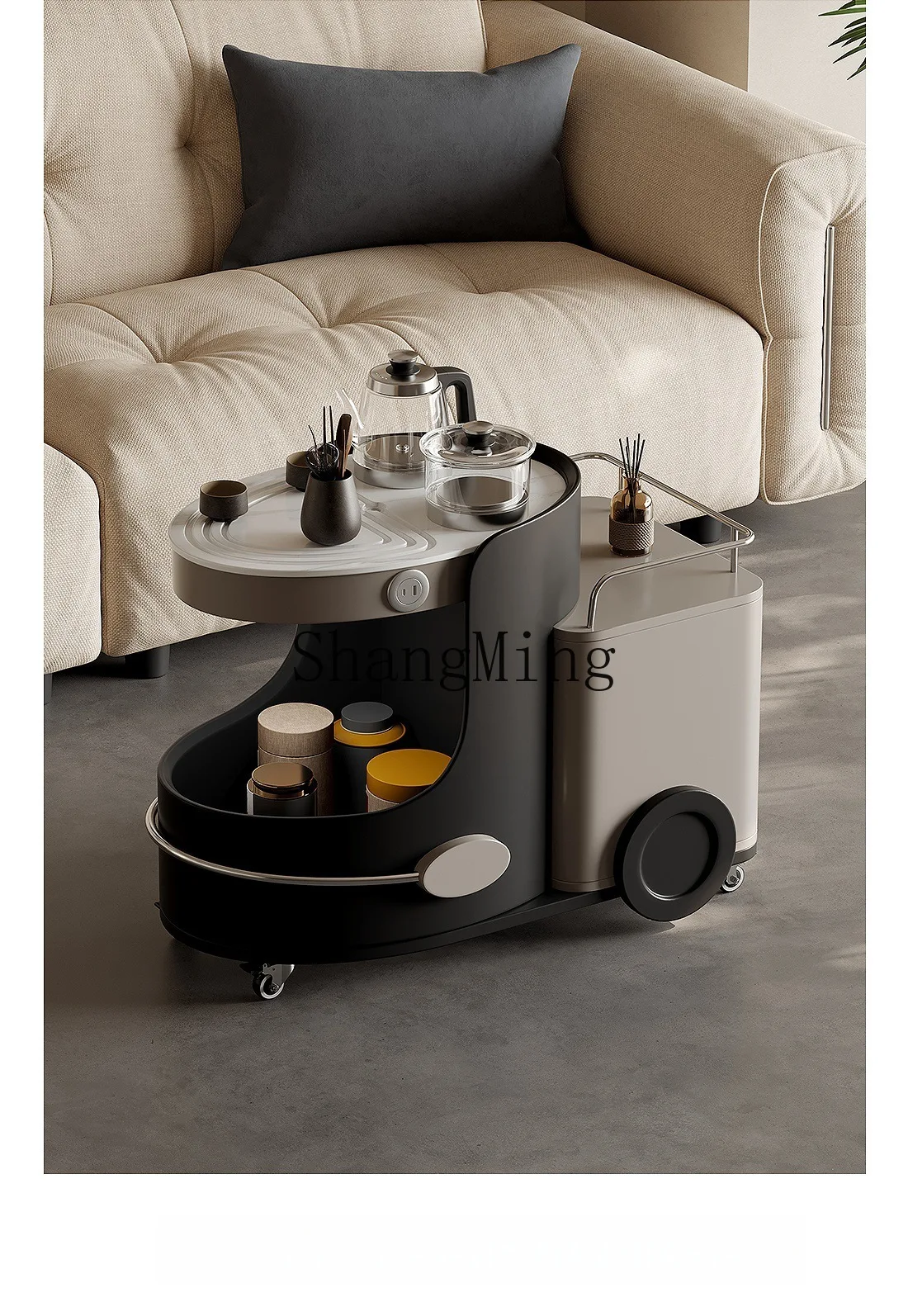 FG طاولة شاي متحركة مع غلاية طاولة قهوة على شكل خاص غرفة المعيشة شرفة عربة شاي طاولة شاي صغيرة