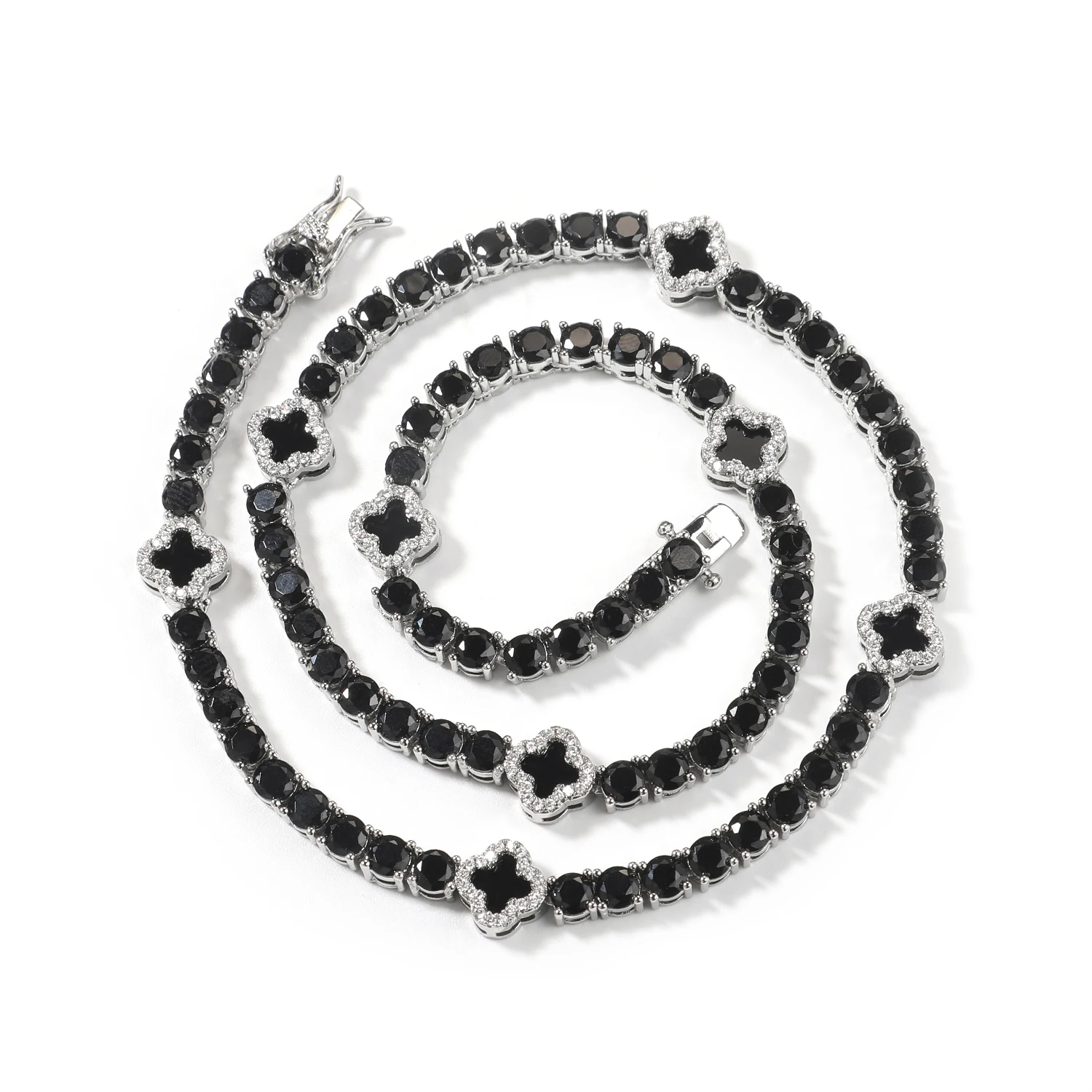 THE BLING KING Black CZ Tennis Chain Iced Out 5A+ Cubic Zirconia 4 Leaf Clover Choker Necklace Hip Hop Jewelry for Women Men
