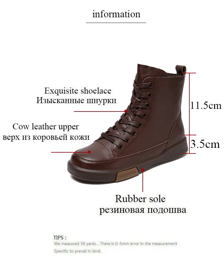 DRKANOL Frauen Echtes Leder Kurze Stiefel Runde Kappe Aus Echtem Leder Handgemachte Retro Street Style Winter Warme Wohnungen Stiefeletten – Detail 5