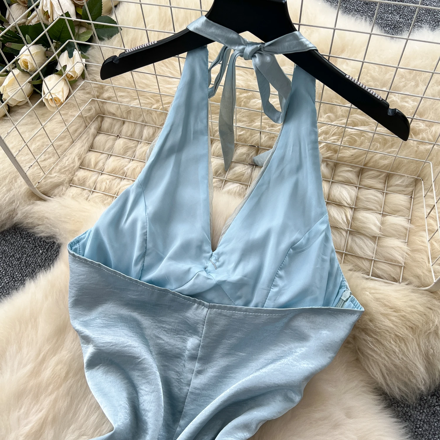 Chic Sexy backless V-neck halter High Waist Slip Dress Fairy Casual A-line Dress Vacation Vestidos Women Boho Sundress