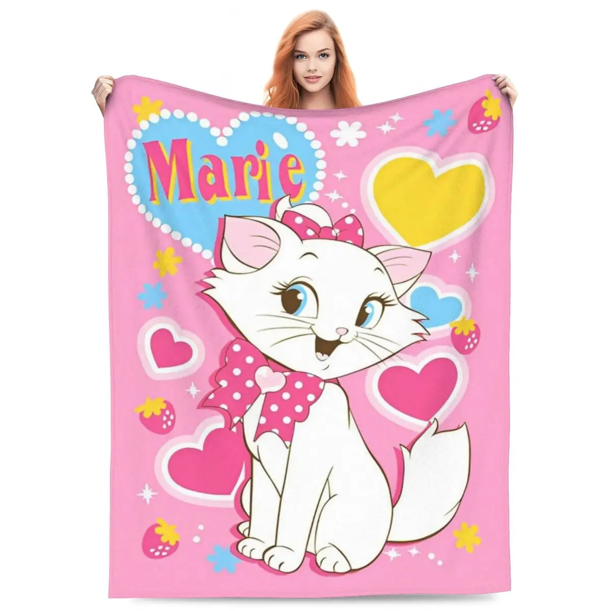 MINISO The Aristocats Marie Cat Kawaii Anime Plush Blanket Child Flannel Throw Blanket For Couch Chair Warm Soft Bedspread Gift