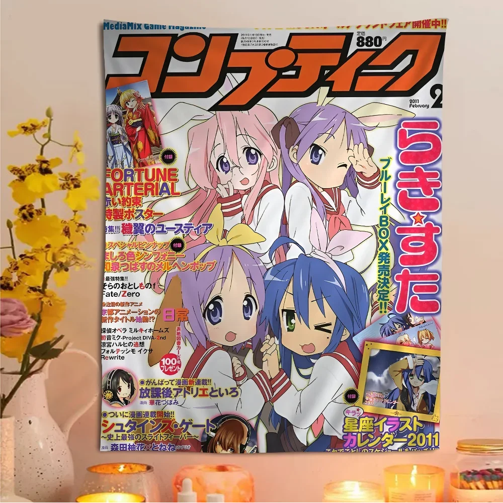 Anime Lucky Star bunte Tapisserie Wandbehang böhmische Wandteppiche Mandala Wand kunst Dekor