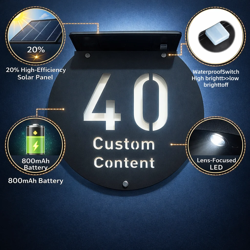 

Современная акриловая табличка с номером дома на солнечных батареях, светодиодная, уличная, водонепроницаемая, с индивидуальной подсветкой, для двери, сада, двора, настенная