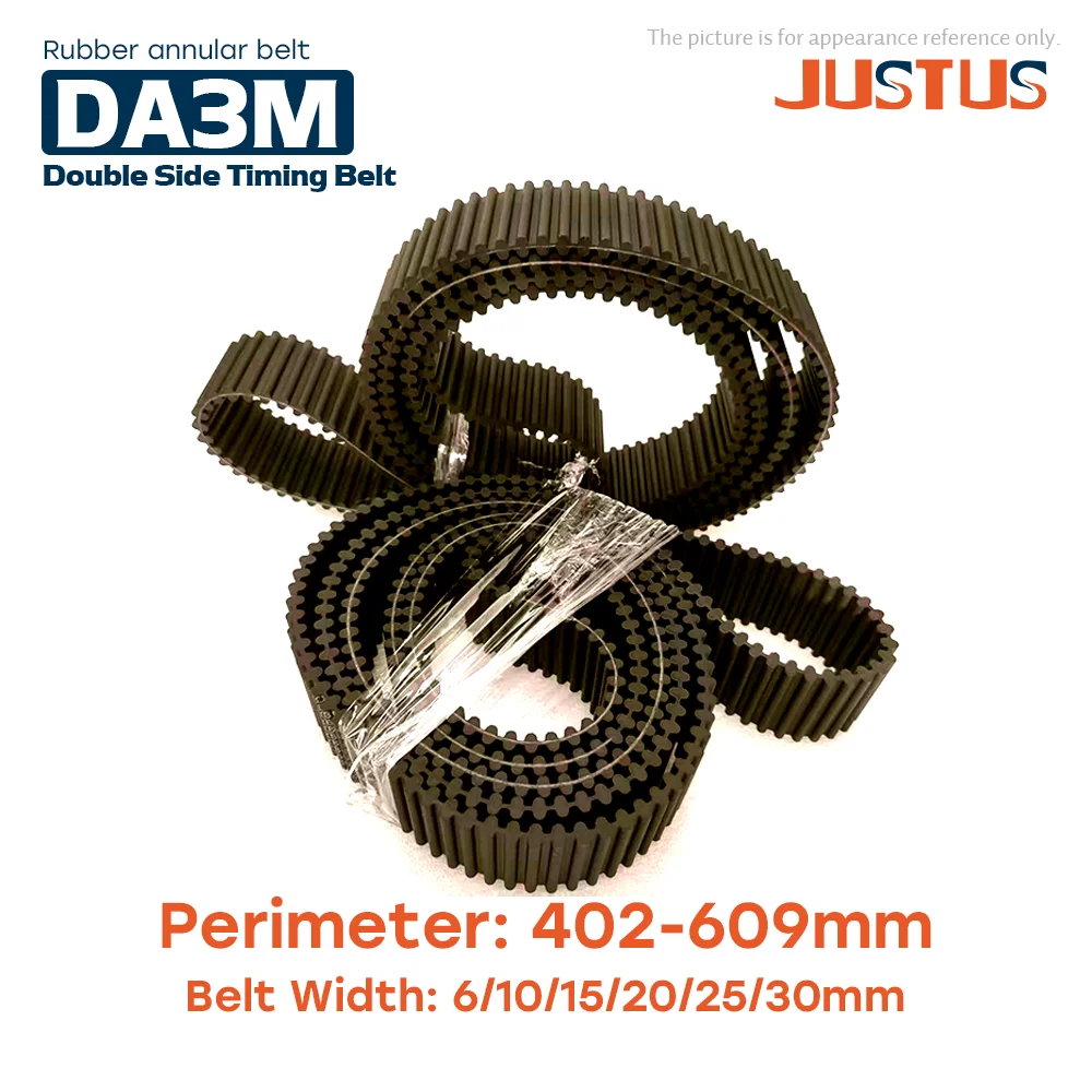 

Двусторонний зубчатый резиновый ремень DA3M, шаг 3 мм, настраиваемая ширина 6-30 мм, по периметру 420-609 мм для прецизионных приводов