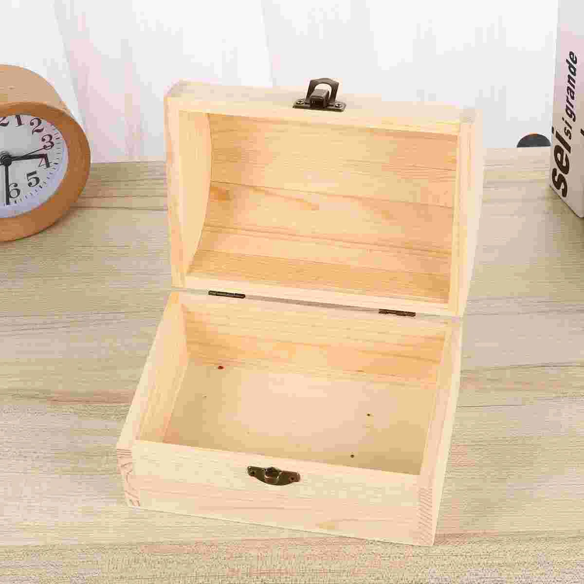 6 Pcs Arched Unfinished Wooden Case Square Multi-function Box DIY Clay Craft Graffiti Supplies Storage Lock Case for Home Shop A