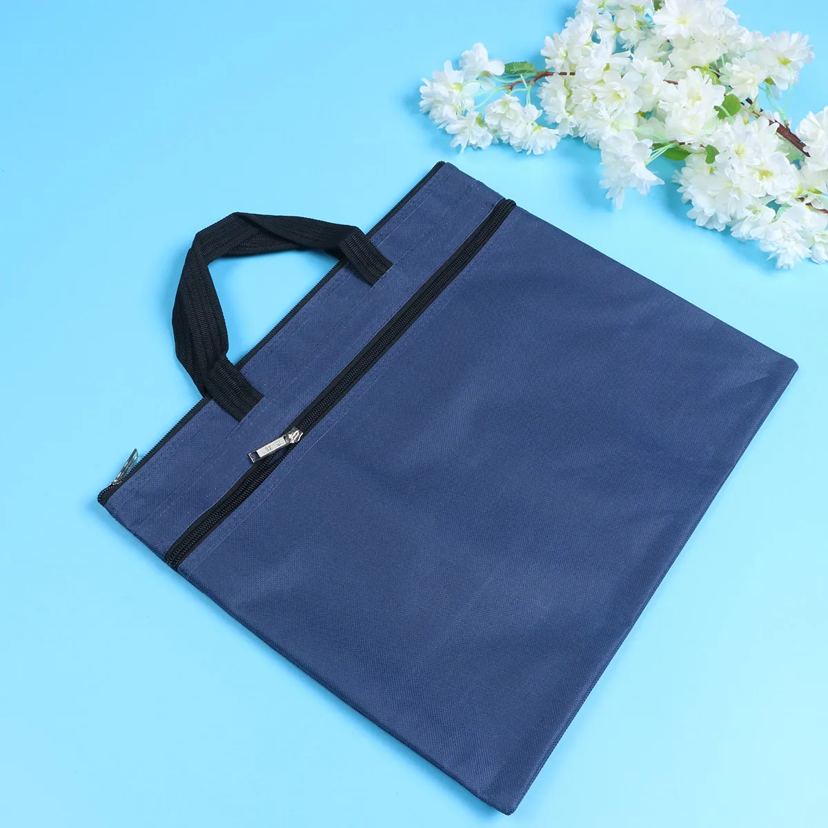 

Navy A4 Document Bag File Bag Waterproof Portable Portfolio Organizer Travel Business Trip Zipper Briefcase Business Storage