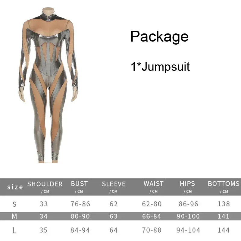 Women Game Movie Tight Jumpsuit Alien Robot Mesh Hollow Silver Strip Bodysuit Cosplay Costumes  Anime Cosplay