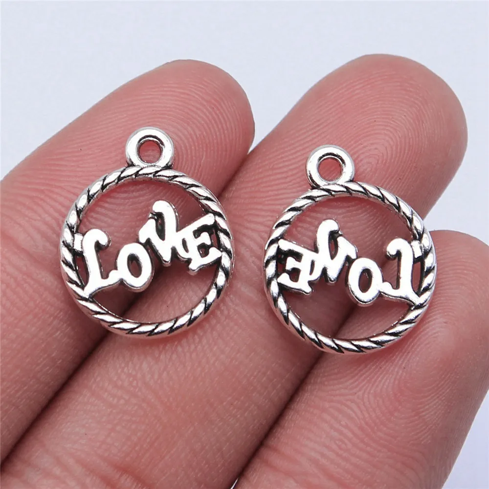 10pcs/lot 16x16mm Love Charms For Jewelry Making Antique Silver Color 0.63x0.63inch