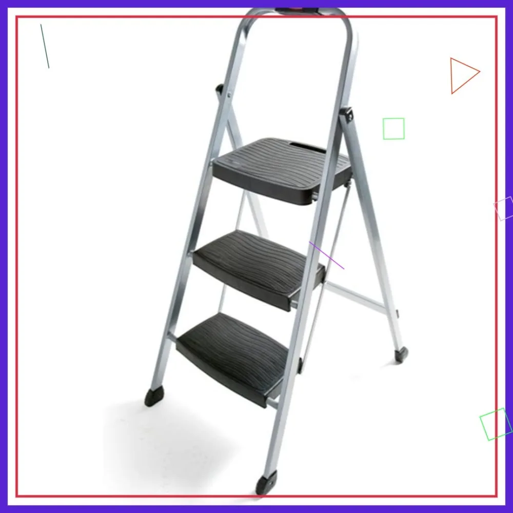 

3-Step Steel Folding Ladder with Hand Grip, Non-Slip Feet, Silver, ANSI Safety Tested, No Assembly Needed