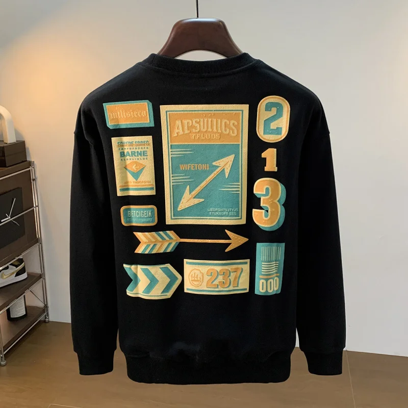 

Модная мужская толстовка с принтом, повседневная свободная мужская одежда, осень 2026, новая рубашка с круглым вырезом и длинными рукавами