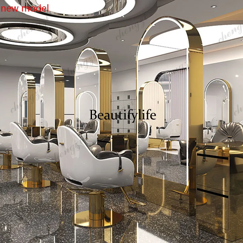 DD182Barber shop floor mirror hair salon special stainless steel hair cut, hair salon, mirror table
