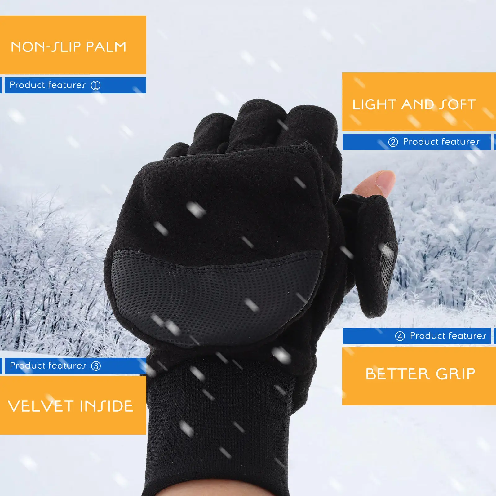 

1Pair Outdoor Winter Warm Gloves Half-Finger Touchscreen Compatible Polar Fleece Thermal Anti-Slip Riding Gloves Unisex