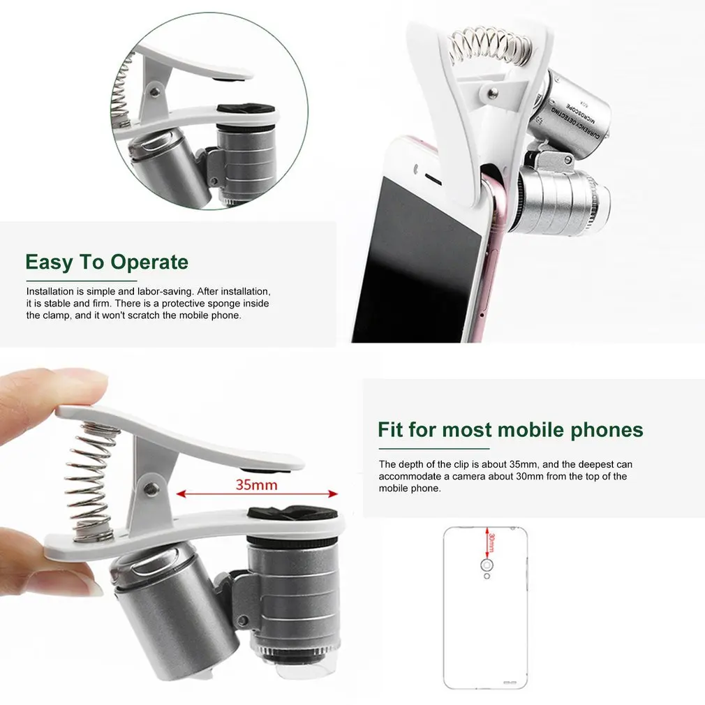 حار 60X كليب على الهاتف المجهر المكبر العالمي المشبك المجهر مع أضواء LED/الأشعة فوق البنفسجية تحديد تحفة المجوهرات
