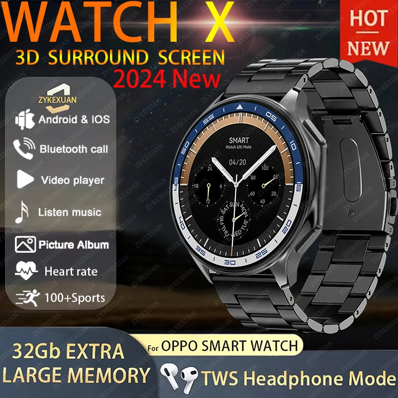 

Для OPPO Watch X Smart Watch 32 ГБ Память Видео Музыка Bluetooth вызов AMOLED Экран умные часы Для Android IOS TWS Гарнитура 2024 Новый