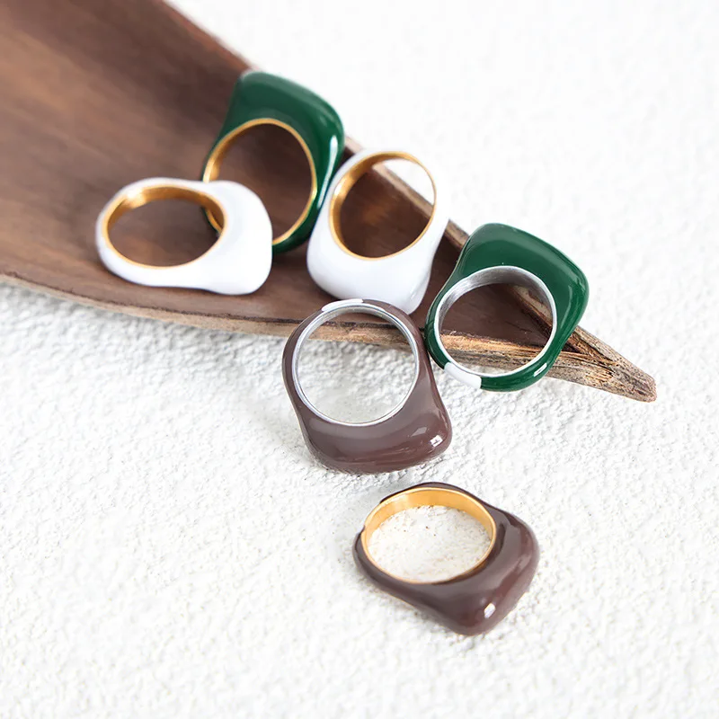 

Multi Color Enamel Stainless Steel Rings For Women Gold Plated Waterproof Women's Aesthetic Ring Girls Rings Woman Jewelry Gifts