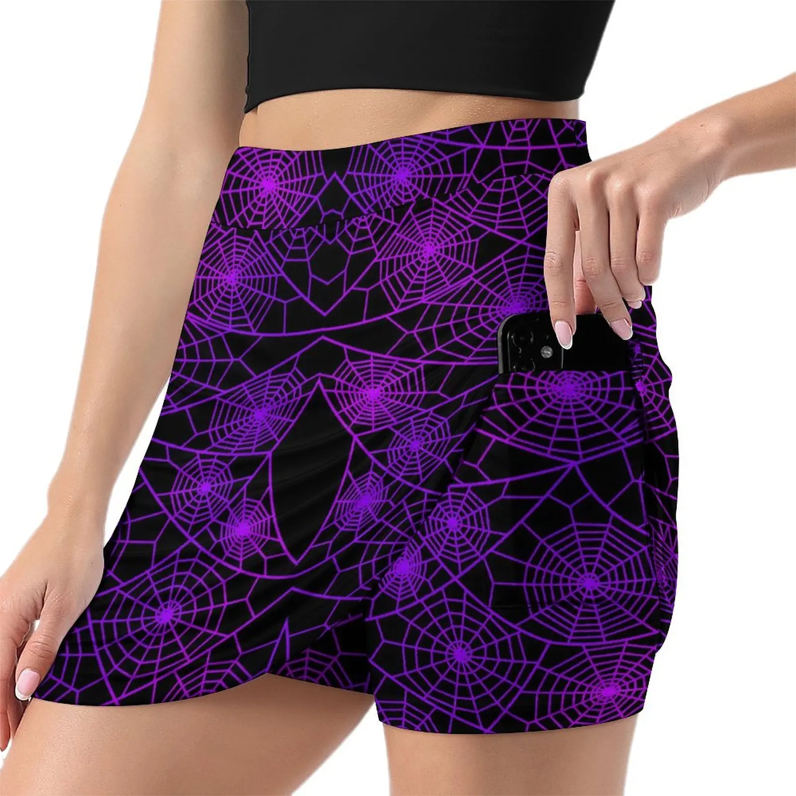 Halloween Print Skirt Purple Spider Web Street Wear Casual Skirts Female Vintage Mini Skirt Custom Bottoms Gift Idea