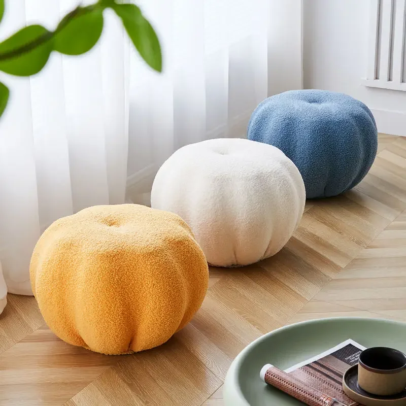 

Pumpkin Stool Living Room Sofa Coffee Table Side Round Stools Household Shoe Changing Stool Fleece Fabric Ottomans Vanity Chair