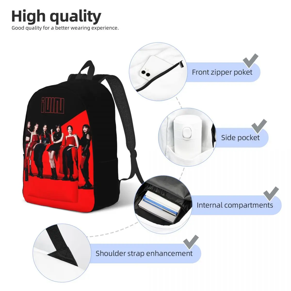 (G) mochila I-DLE adolescentes para hombres y mujeres, morral deportivo para estudiantes de negocios, Grupo k-pop, bolsas de lona universitarias