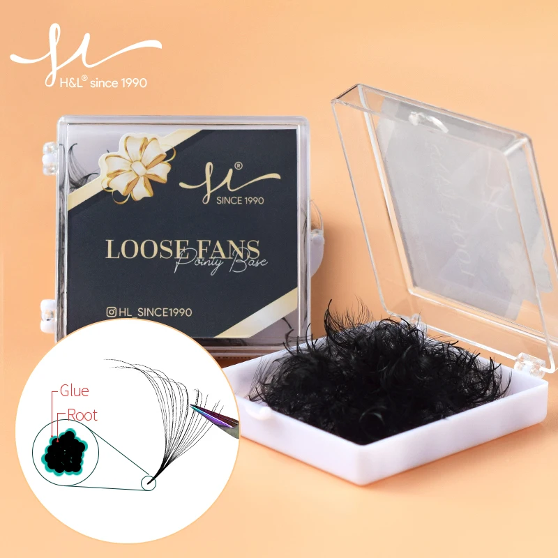 H&L SINCE 1990  12D.14D.16D BLACK Loose Fans  Promade  460-600 Fans  Stem loose fans volumeSlim Thin Pointy Lash Handmade