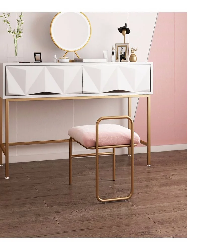 

Nordic Iron Art Makeup Bench Modern Makeup Chair Bedroom Home Back Simple Small Stool