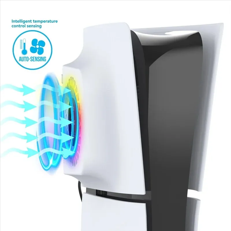 For PS5 Slim Disc Drive/ Digital Edition Cooling Fan With RGB Light/Adjustable Wind Speed/Three Wind Speeds Radiator for PS5 Sli