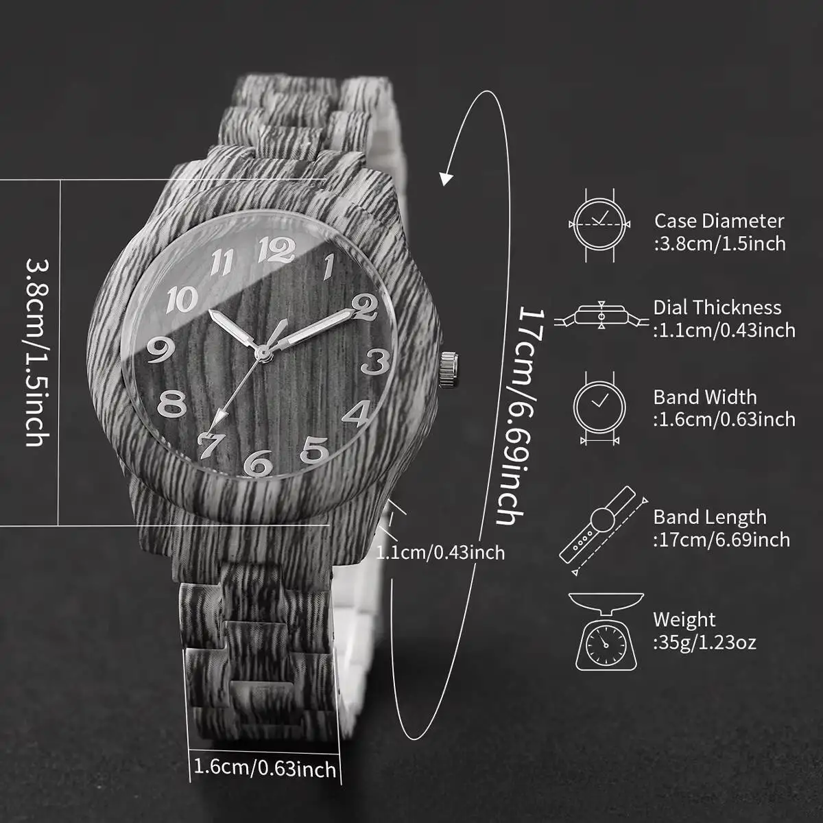 5PCS Fashion Women Watch Bracelets Set Casual Wooden Pattern Plastic Band Quartz Watch for Girls Clock Gift （Without Box）