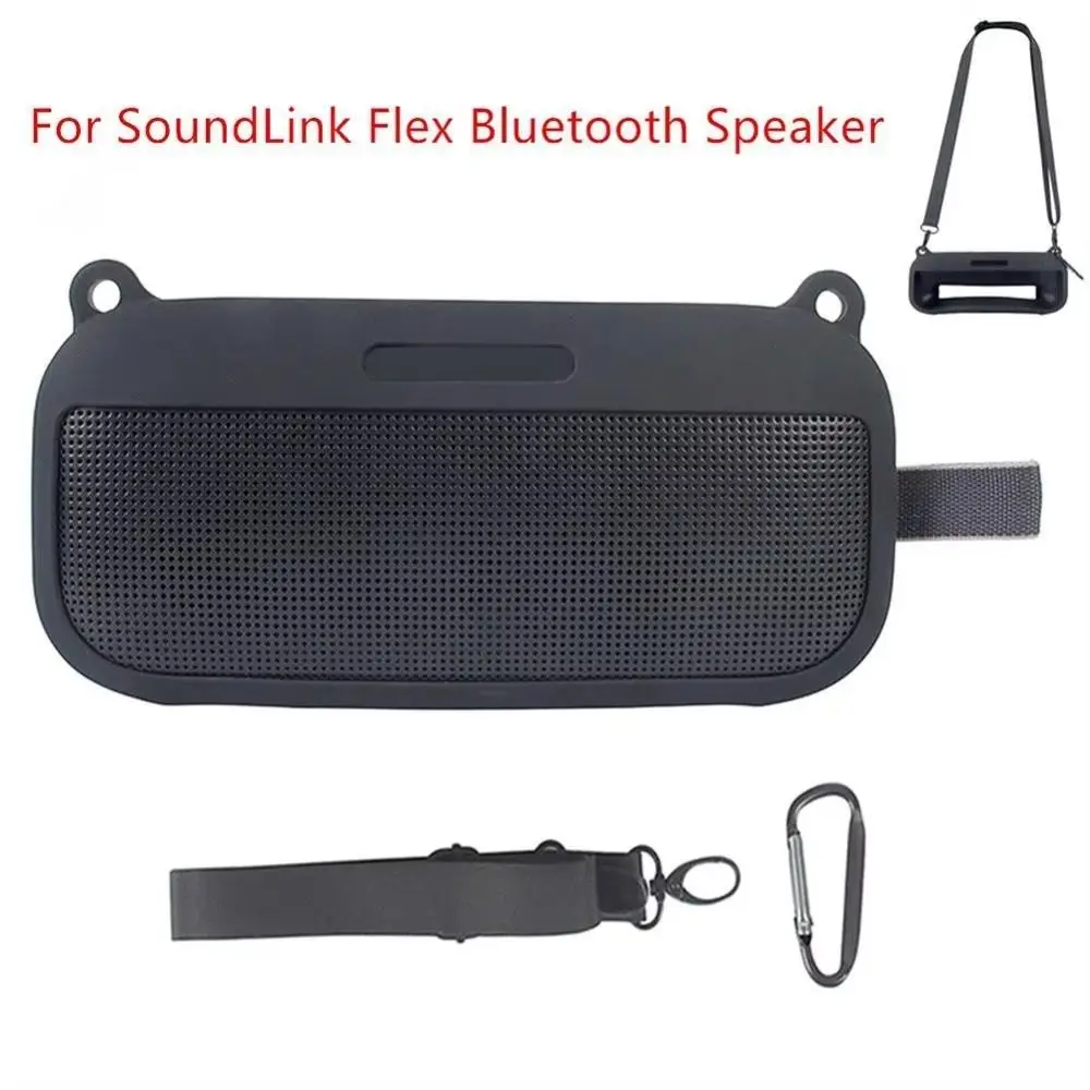 Silicone Wireless Speaker Case with Shoulder Strap Anti Drop Protective Shell Shockproof Durable for Bose SoundLink Flex