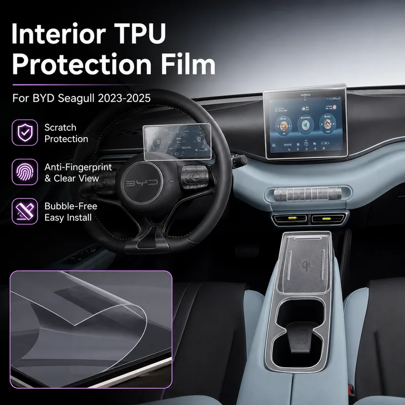 For BYD Seagull 2023-2025 Interior TPU Transparent Protection Film for Dashboard Central Control Screen Cover