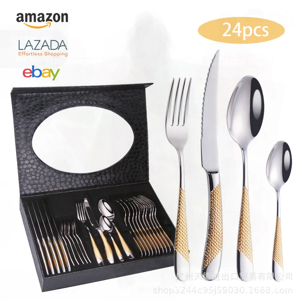 

Набор столовых приборов из нержавеющей стали из 24 предметов — алмазный нож в западном стиле, вилка и ложка, бытовая посуда, нержавеющая сталь 304